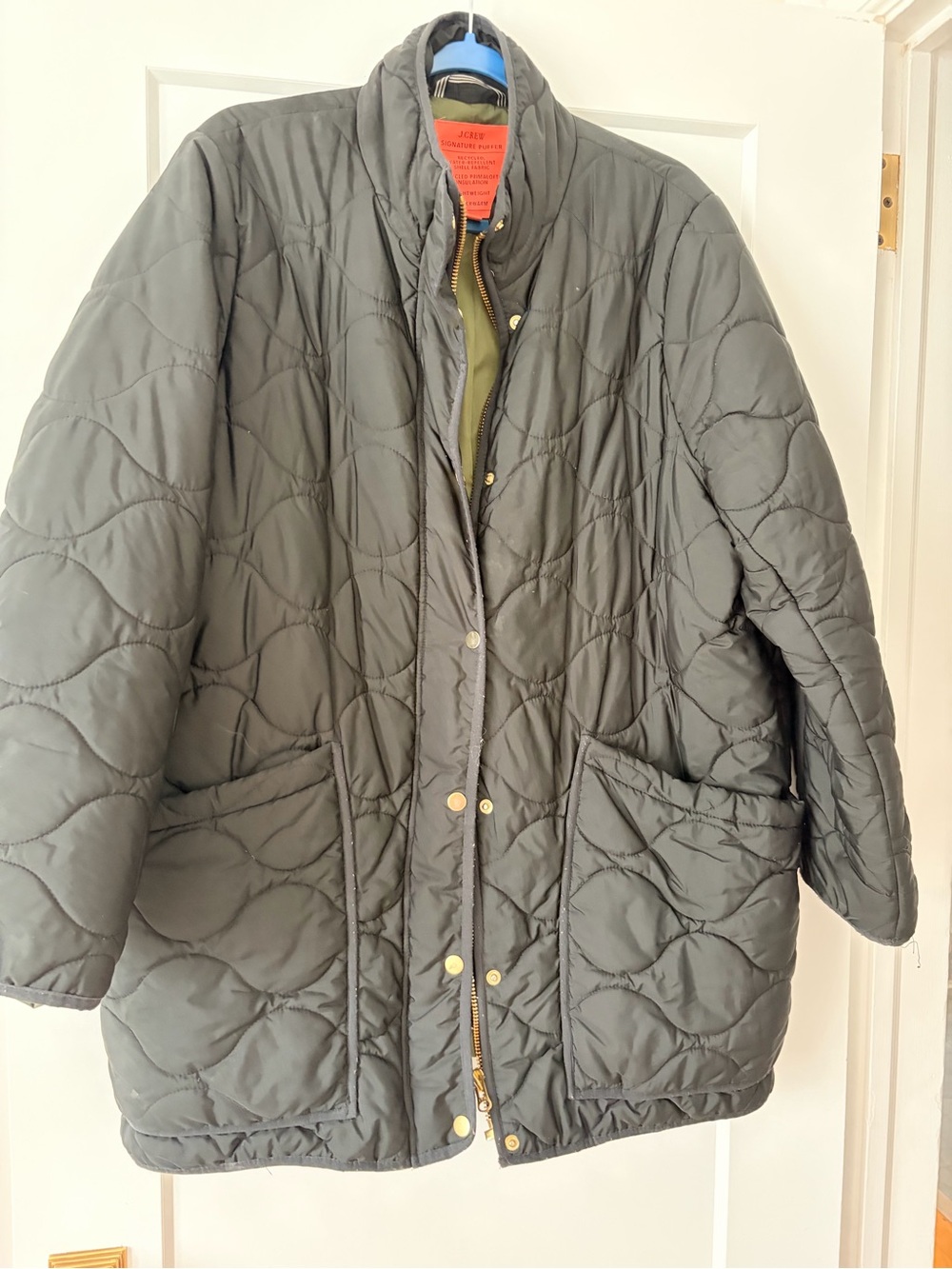 J. Crew Olive Quilted Puffer Jacket with Gold Hardware